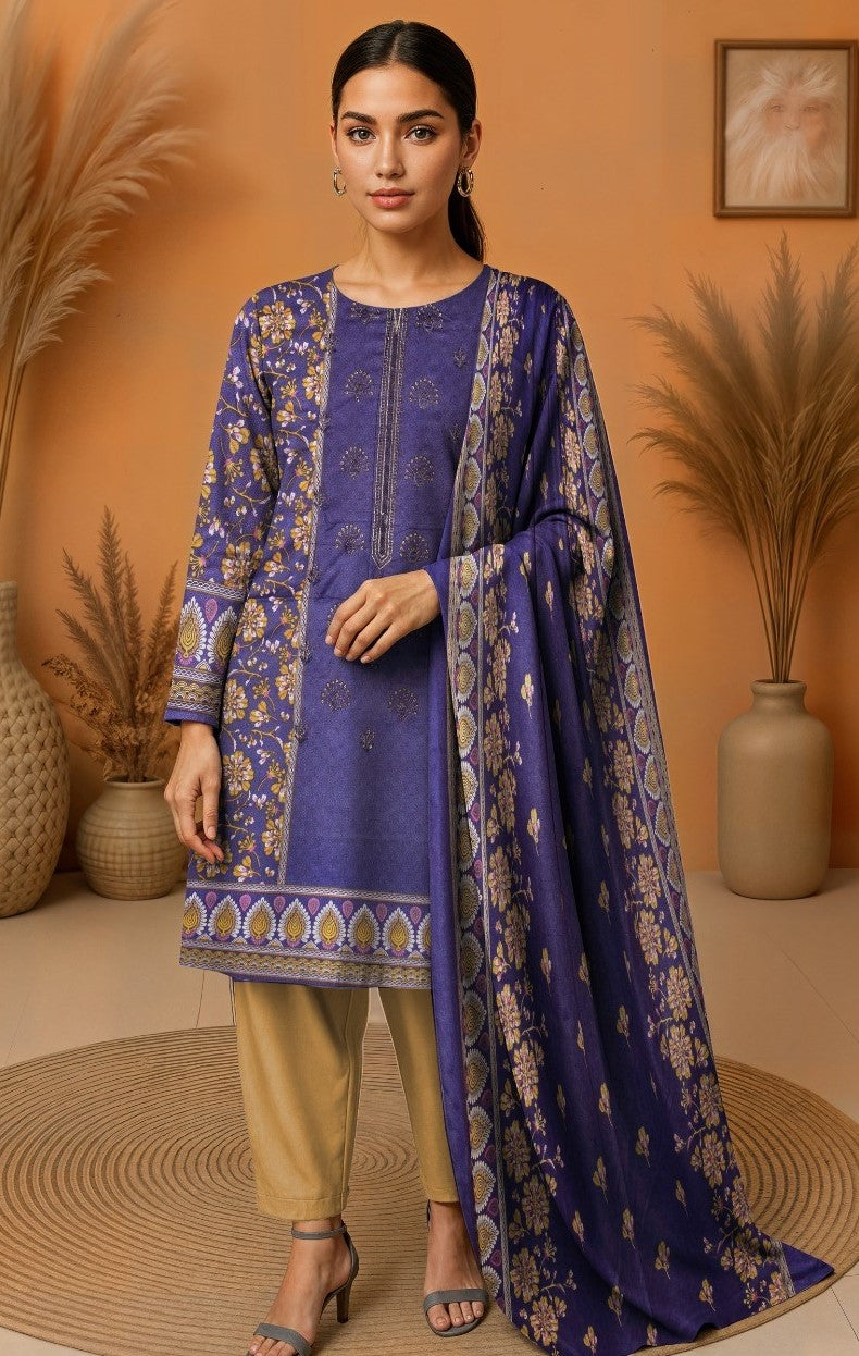Unstitched 3 Piece| Embroidered Dhanak Suit   3PC