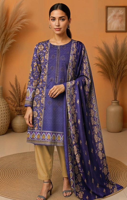 Unstitched 3 Piece| Embroidered Dhanak Suit   3PC
