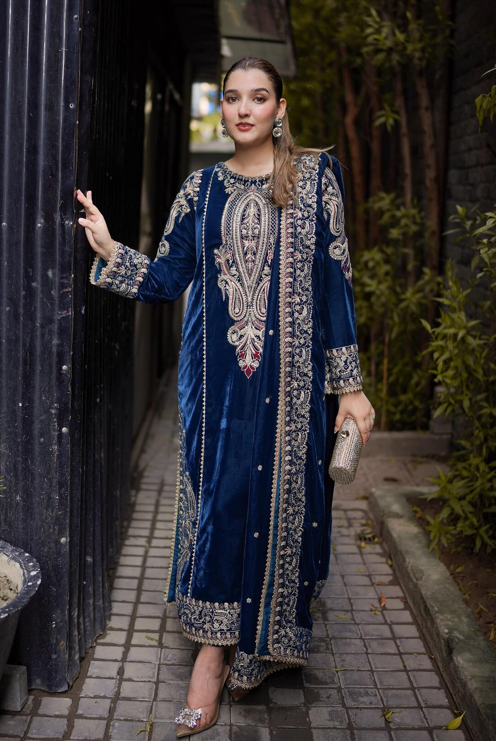 Aneelas Wedding Edit with Velvet Shawl - 3 Piece