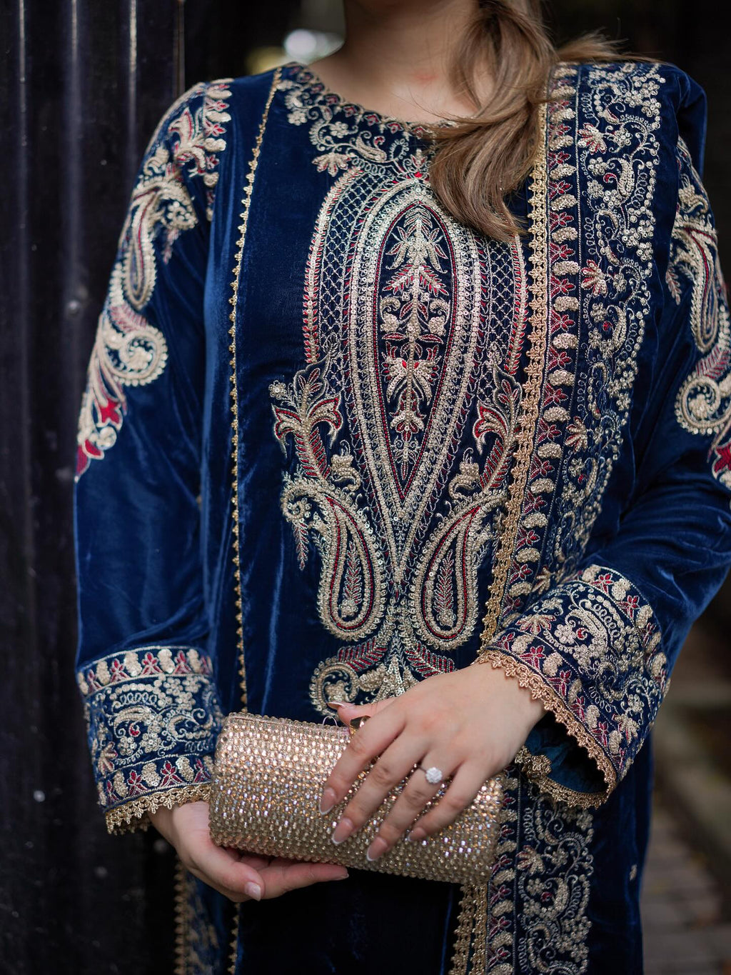 Aneelas Wedding Edit with Velvet Shawl - 3 Piece