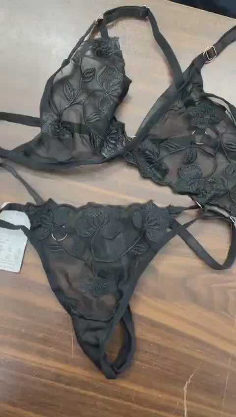 Floral Embroidered Two-Piece Lingerie Set